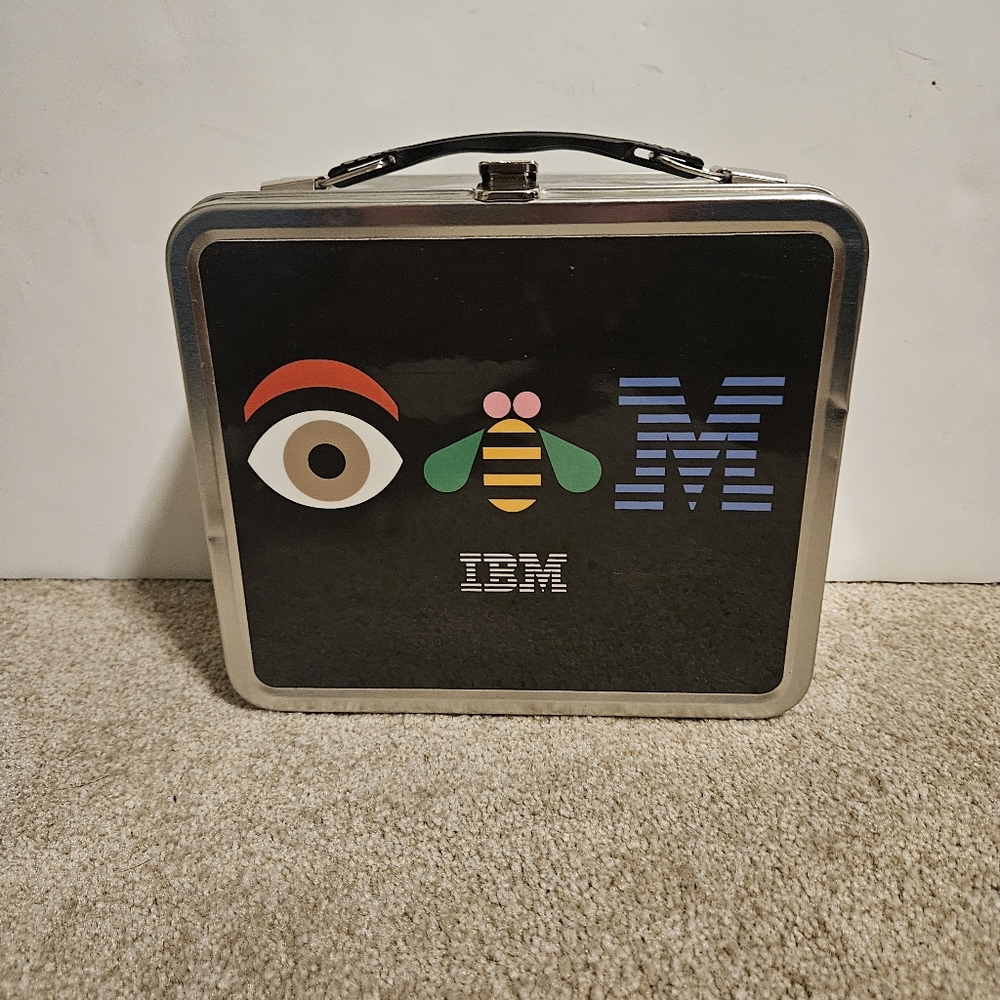 IBM rebus logo metal lunch box, storage container